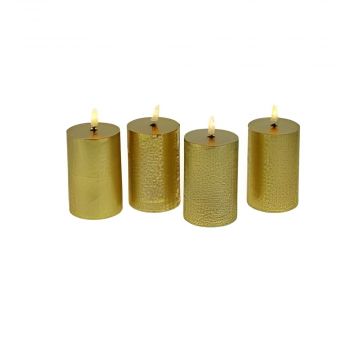 SET 4 CANDELE A LED CON FIAMMA 3D IN PLASTICA E CERA ORO 6,5X10CM