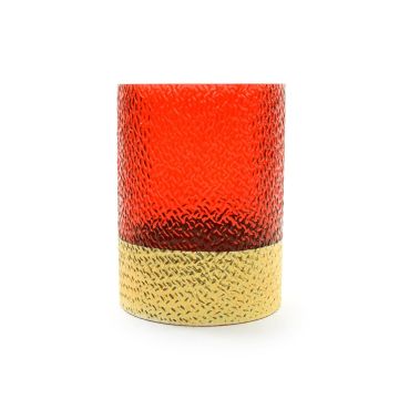 PORTACANDELA IN VETRO DIAM. 15CM H 20CM ORO E ROSSO