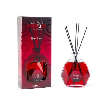 DIFFUSORE DI ESSENZA BOTTIGLIA ESAGONALE ROSSO DIVINO CON BACCHETTI 300ML
