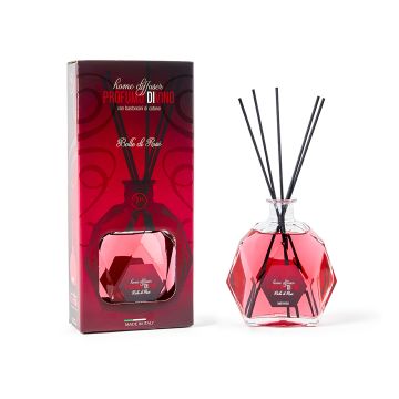 DIFFUSORE DI ESSENZA BOTTIGLIA ESAGONALE BOLLE DI ROSE CON BACC. 300ML