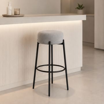 SGABELLO IN METALLO NERO E TESSUTO GRIGIO