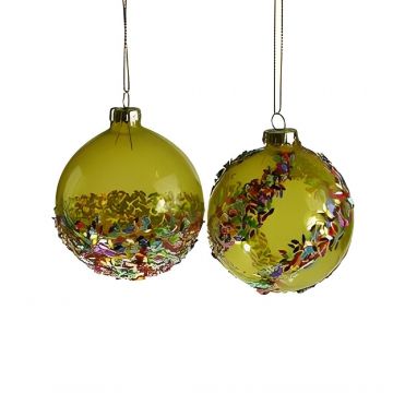 PALLINA DI VETRO CON GLITTER COLOR GIALLO 8CM