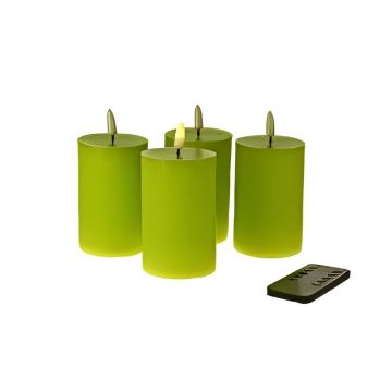 SET 4 CANDELE A LED CON FIAMMA 3D IN PLASTICA E CERA VERDE 6,5X10CM