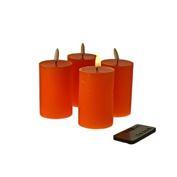 SET 4 CANDELE A LED CON FIAMMA 3D IN PLASTICA E CERA ARANCIO 6,5X10CM