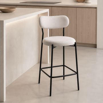 SGABELLO IN METALLO NERO E TESSUTO BEIGE