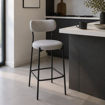 SGABELLO IN METALLO NERO E TESSUTO GRIGIO