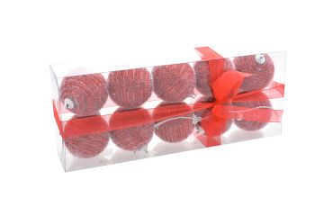 SET 10 SFERE ROSSE GLITTERATE CON STRISCIE D 6CM