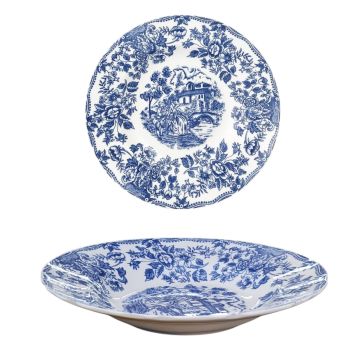 PIATTO FONDO INGLESE IN PORCELLANA BIANCO CON DECORO BLU DIAM. 24CM