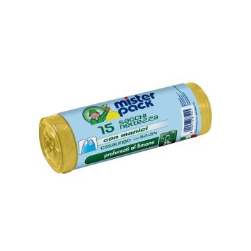SET 15 SACCHI NETTEZZA GIALLI MISTERPACK AL PROFUMO DI LIMONE 52X54CM 28LT