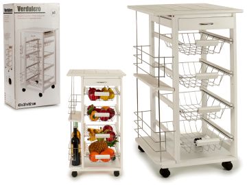 CARRELLO LEGNO METALLO C/6 RIPIANI BIANCO