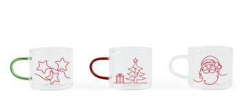 SET 3 TAZZINE IN VETRO BAROSILICATO CON DECORO 100ML 7.5X5.5 H.5CM 