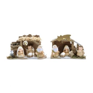 PRESEPE CM 20.5X8 H.14 IN CERAMICA E LEGNO CON LUCI ASSORTITO