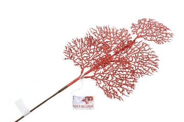 RAMO CON FOGLIA CORALLO GLITTERATO ROSSO H 71CM