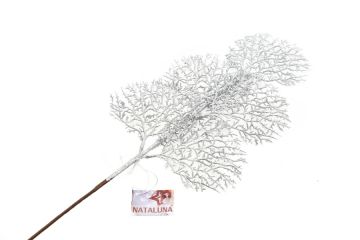 RAMO CON FOGLIA CORALLO GLITTERATO ARGENTO H 71CM