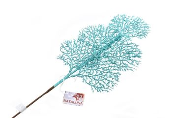 RAMO CON FOGLIA CORALLO GLITTERATO TIFFANY H 71CM