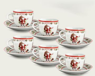 SET 6 TAZZINE 90ML SANTA CLAUS D 6CM H 5CM C/PIATTINO D 11CM PORCELLANA