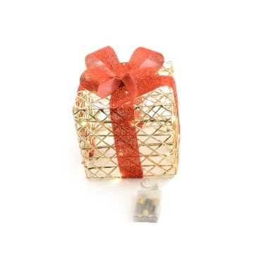 PACCO REGALO IN METALLO ORO CON LED 25X25 H.30CM 