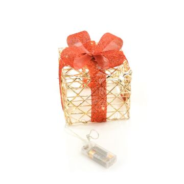 PACCO REGALO IN METALLO ORO CON LED 20X20 H. 24CM 