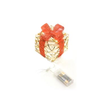 PACCO REGALO IN METALLO ORO CON LED 15X15 H. 17CM 