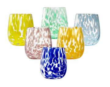 SET 6 BICCHIERI TUMBLER DA ACQUA GOCCE DI LUNA IN VETRO CON DECORO 330ML
