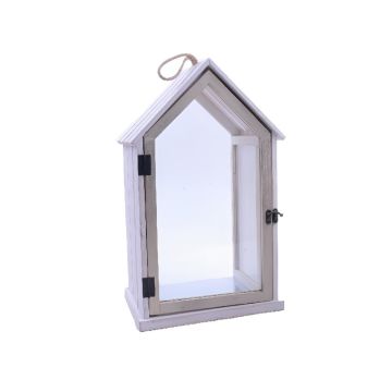 LANTERNA IN LEGNO GRANDE CON BORDO GRIGIO 27X20CM H 46CM