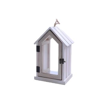 LANTERNA IN LEGNO PICCOLA CON BORDO GRIGIO 18.5X15.5CM H 30CM