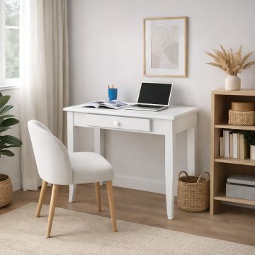 SCRITTOIO IN LEGNO MASSELLO CM 90X57 H. 76 LACCATO BIANCO