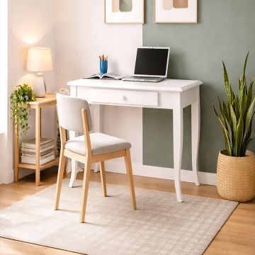 SCRITTOIO IN LEGNO MASSELLO CM 90X57 H. 76 LACCATO BIANCO