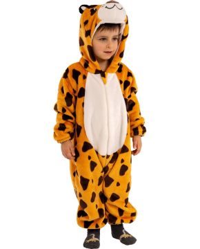 TUTINA LEOPARDO DA BAMBINO IN PELLICCIA DI PILE CON CAPPUCCIO 1-2 ANNI