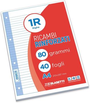 CONFEZIONE 40 FOGLI RICAMBI RINFORZATI A5 RIGHE