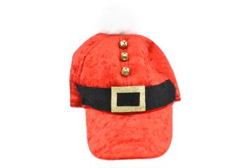 CAPPELLINO IN VELLUTO ROSSO CON CINTURA DI BABBO NATALE REGOLABILE