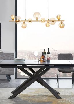 SOSPENSIONE FENIX ORO SATINATO E MIELE 87X30 H. 120CM - 10XG9 MAX 28W
