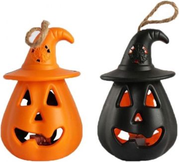 DECORAZIONE ZUCCA DI HALLOWEEN CON LUCE D. 6CM H 12CM ASSORTITO