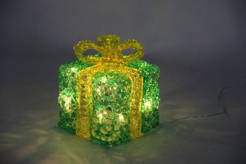 PACCO REGALO IN ACRILICO 12 LED BIANCO CALDO 15X15X18CM