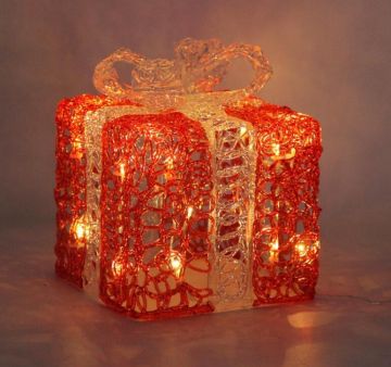 PACCO REGALO IN ACRILICO 20 LED BIANCO CALDO 20X20X23CM