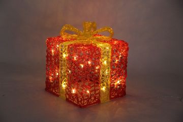 PACCO REGALO IN ACRILICO 30 LED BIANCO CALDO 25X25X28CM