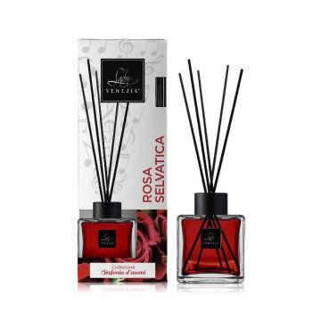 DIFFUSORE PER AMBIENTI CON BASTONCINI CUBO 100ML ROSA SELVATICA