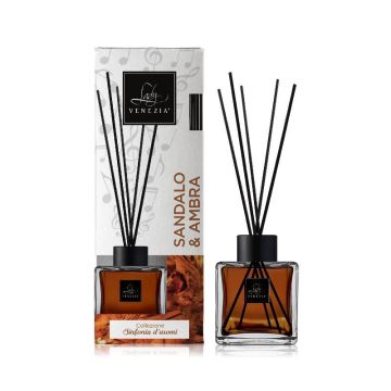 DIFFUSORE PER AMBIENTI CON BASTONCINI CUBO 100ML SANDALO E AMBRA