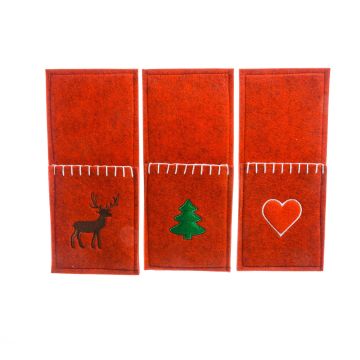 PORTAPOSATE IN PANNOLENCI ROSSO 10X23CM CON DECORO NATALIZIO ASS
