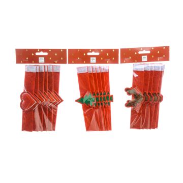 SET 6 PORTATOVAGLIOLI IN PANNOLENCI ROSSO 18X5CM CON DECORO NATALIZIO ASS