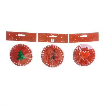 SET 6 SOTTOBICCHIERI IN PANNOLENCI ROSSO DIAM.10CM CON DECORO NATALIZIO ASS.