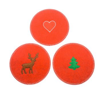 SOTTOPIATTO ROTONDO IN PANNOLENCI ROSSO D 30CM C/DECORO NATALIZIO ASS