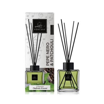 DIFFUSORE PER AMBIENTI CON BASTONCINI CUBO 100ML PEPE NERO E PATCHOULI