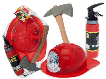 SET VIGILI DEL FUOCO CON ESTINTORE FUNZIONANTE E CASCO