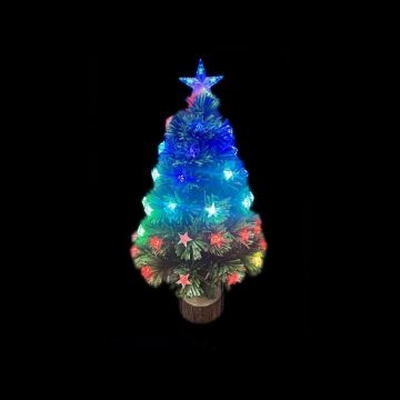 ALBERO VERDE CON 5 RAMI E 55 STELLE MULTICOLORE C/BASE IN LEGNO H 60CM