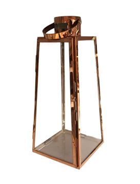 LANTERNA IN METALLO CON FORMA SVASATA COLOR RAME H 38CM