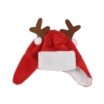 CAPPELLO BABBO ROSSO CON PARAORECCHIE E CORNA DA RENNA 43X31X39CM