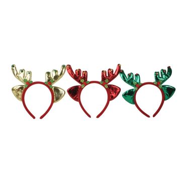 CERCHIETTO CON CORNA E ORECCHIA DI RENNA METALLIZZATE 20X20CM ASSORTITO