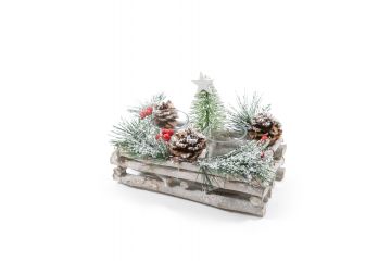 PORTA CANDELA 2 FUOCHI FOREST IN LEGNO 22X14 H. 16CM