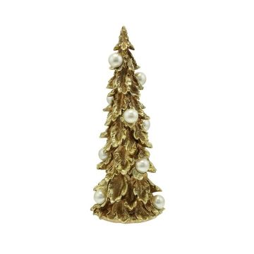 ALBERO DORATO IN RESINA CON PALLINE PERLATE 13.8X33.5CM